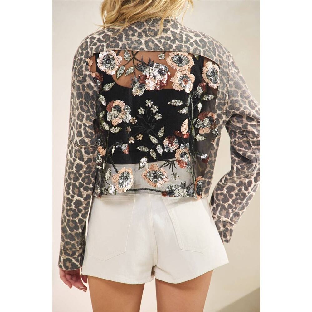 🆕 Veveret Leopard Denim jacket with back contrast - S M L